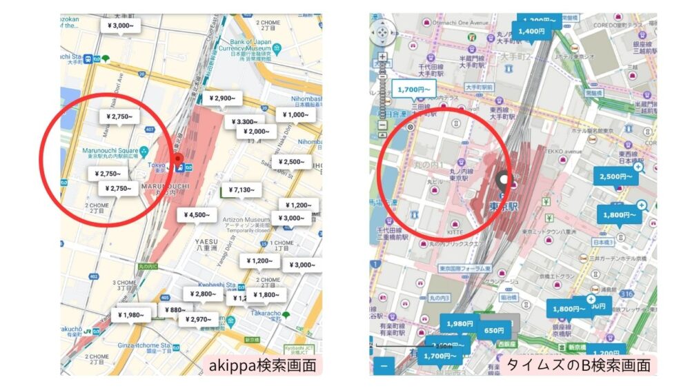 出典：akippaとタイムズのBの駐車場分布