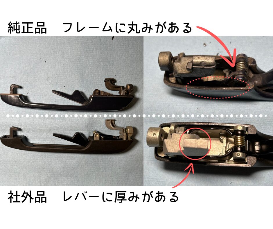 ドアハンドル純正品とのちがい