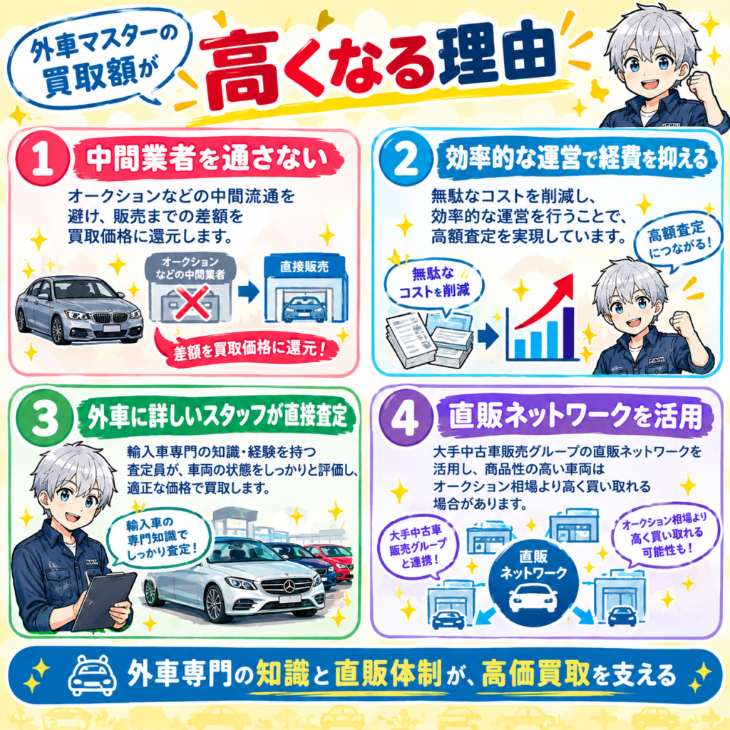 見出し:外車マスター 買取が高くなる理由