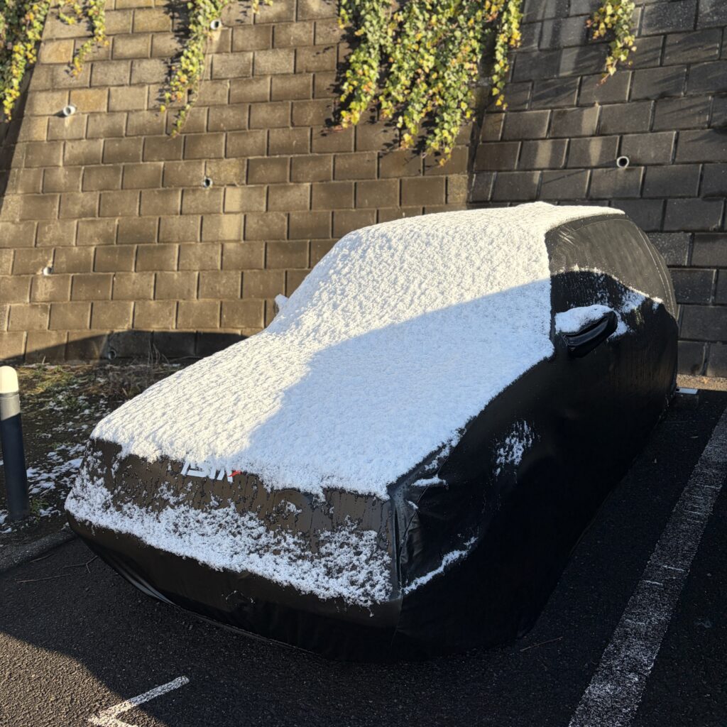 車カバー雪を払う前