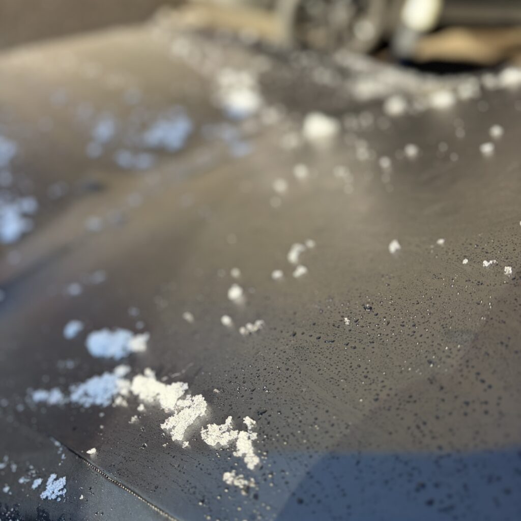 車カバー雪をはらっているところ