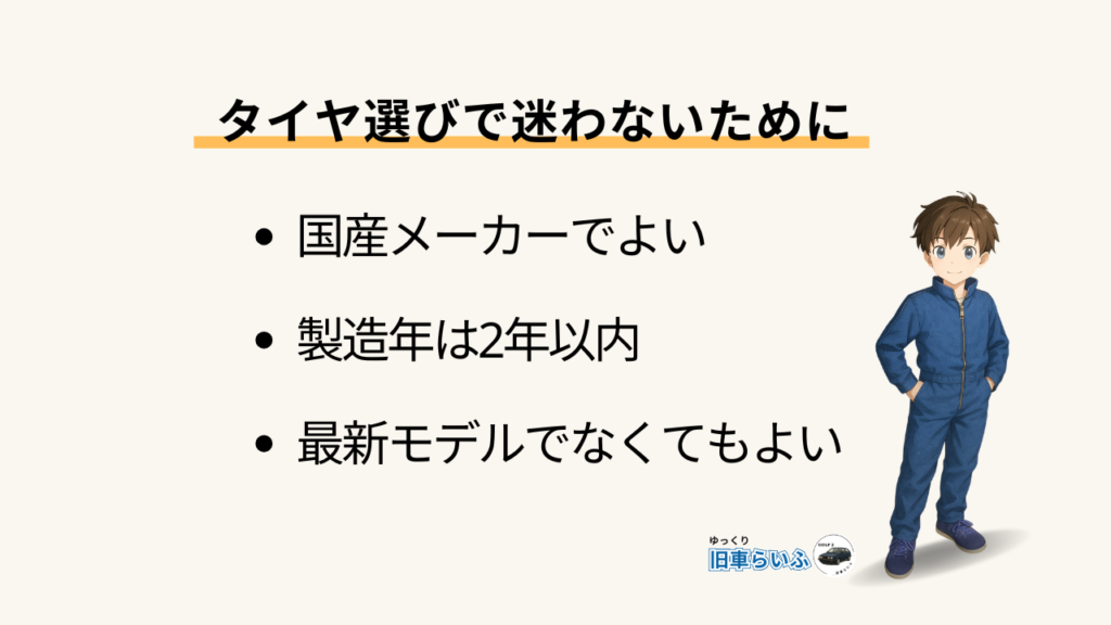 見出し：タイヤ選びで迷わないために